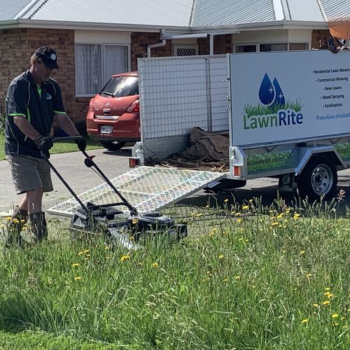 Mowing overgrown lawn